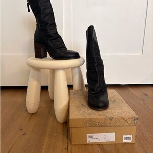 Free People Black Leather Elle Block Heel Boots